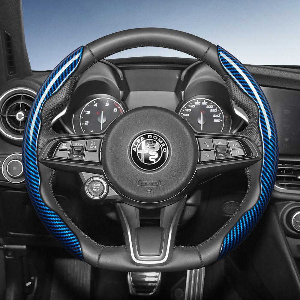 LUBTW1 Suitable for Alfa Romeo Carbon Fiber Texture Steering Wheel Cover with Segmented Quick-Release Design, Durable, for Models Such as Junior,