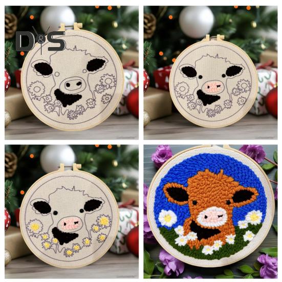 DIY Punch Embroidery Kit Highland Cow Punch Needle Kit Punch Needle Stickerei Starter Bastelset für Erwachsene und Kinder Festival Geschenk