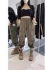 Korean Style Elastic Waist Cargo Pants - Autumn/Winter 2024, Loose Fit with Side Pockets and Drawstring Straight Leg.