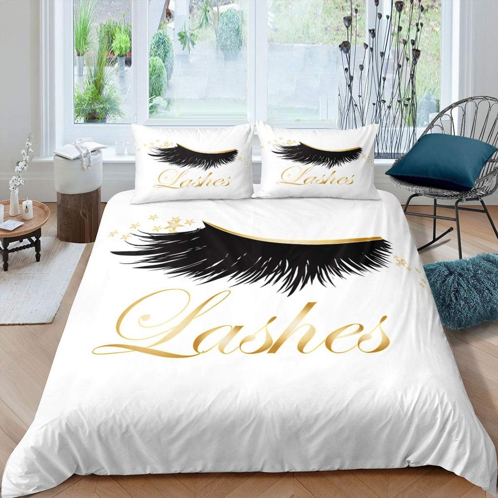 Eyelash King Queen Duvet Cover Cartoon Woman Eyes Bedding Set Watercolor Long Lashes Print Quilt Cover Polyester Comforter Cover