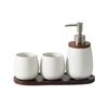 Nordic Design Ceramic Mouthwash Mugs Soap Dispenser Set with Wooden Tray Perfect For Coffee Room Home Toothbrush Storage