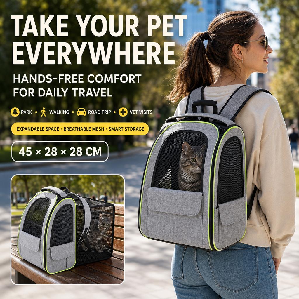Expandable Pet Backpack Carrier Breathable Mesh Cat Dog Travel Bag Lightweight Expand Side Space Portable Outdoor Pet Knapsack