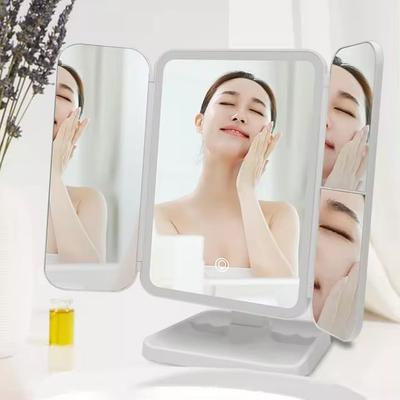HOMTEC - 3 Panel USB Rechargeable Desktop Mirror with LED Lights