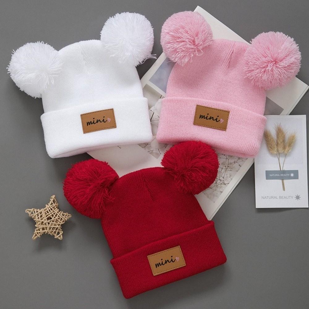 Winddichte Baby-Mützen 0-3 Jahre Säuglingsmütze Doppelbommel Wintermützen Herbst Winter