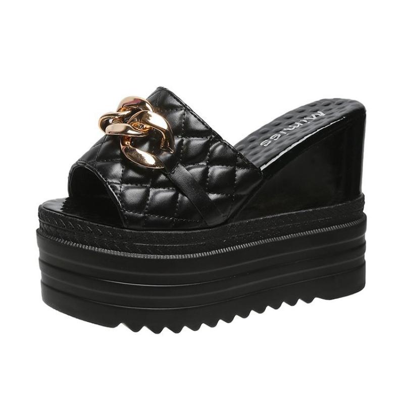 Fashion Women's Ultra High Slippers 2024 Summer New Fashion Thick Base Metal Decoration Women Wedding Banquet Party Luxurious Sandale
