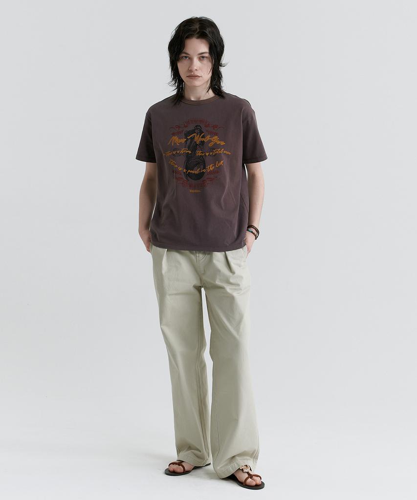 MAGOODGAN Serin 4611 Pigment One-Pleat Flare Wide Fit Stone Chino Pants