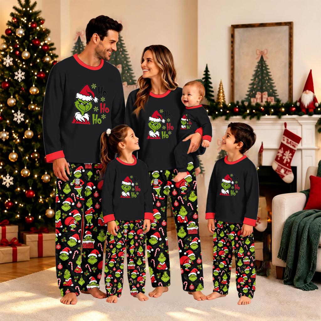 Weihnachtlicher Aufdruck Familien-Passendes Plüsch-Loungewear-Set, Feiertags-Pyjama für Eltern und Kind