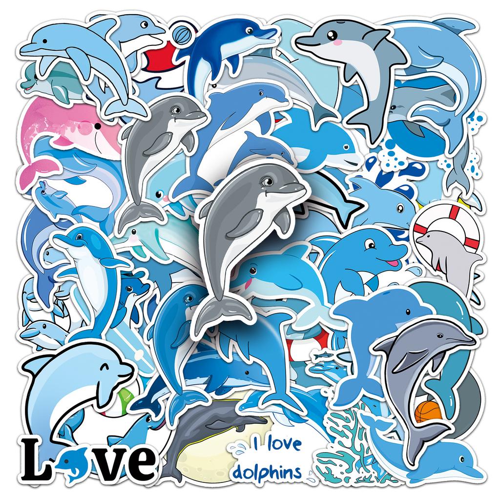 50 Dolphin Doodle Marine Life Children's Rewards DIY Skateboard Mobile Case Suitcase Stickers Waterproof