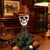 Creative Holiday Tree Topper Gothic Skull with Cowboy Hat Vintage Western Dark Retro Christmas Decor Skeleton Ornament for Halloween Spooky