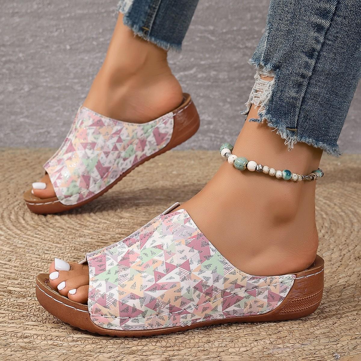 

Large size 2024 summer new Korean version fashion fish mouth open-toed wedge heel women s Roman sandals beach slippers 43 рожевий