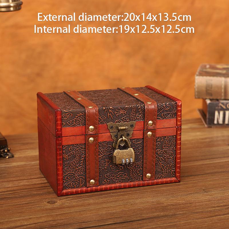 European Style Retro Wooden Lockable Storage Box Wooden Treasure Box Organizer Secret Room Escape Props Decorations Box