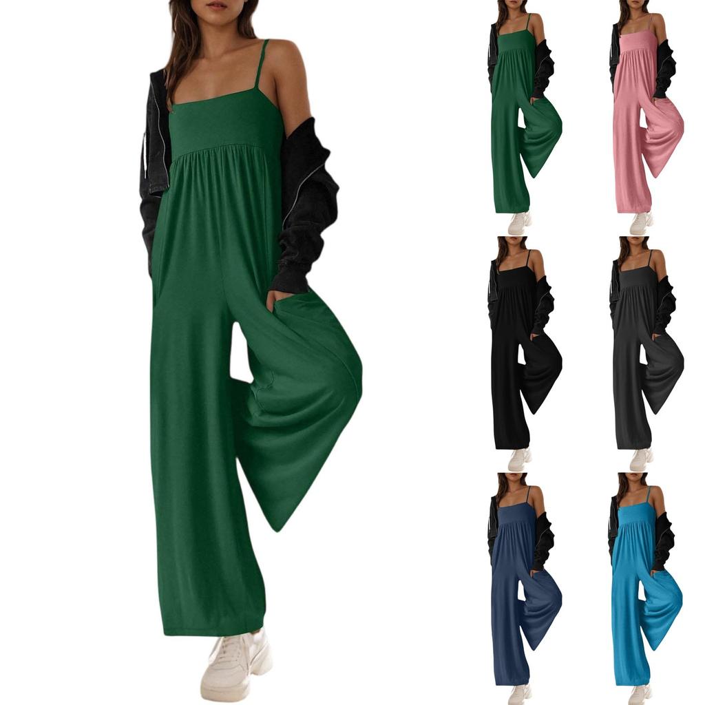 Women's Loose Casual Camisole Sleeveless Square Neck Slim Fit Wide Leg Jumpsuit Jumpsuit