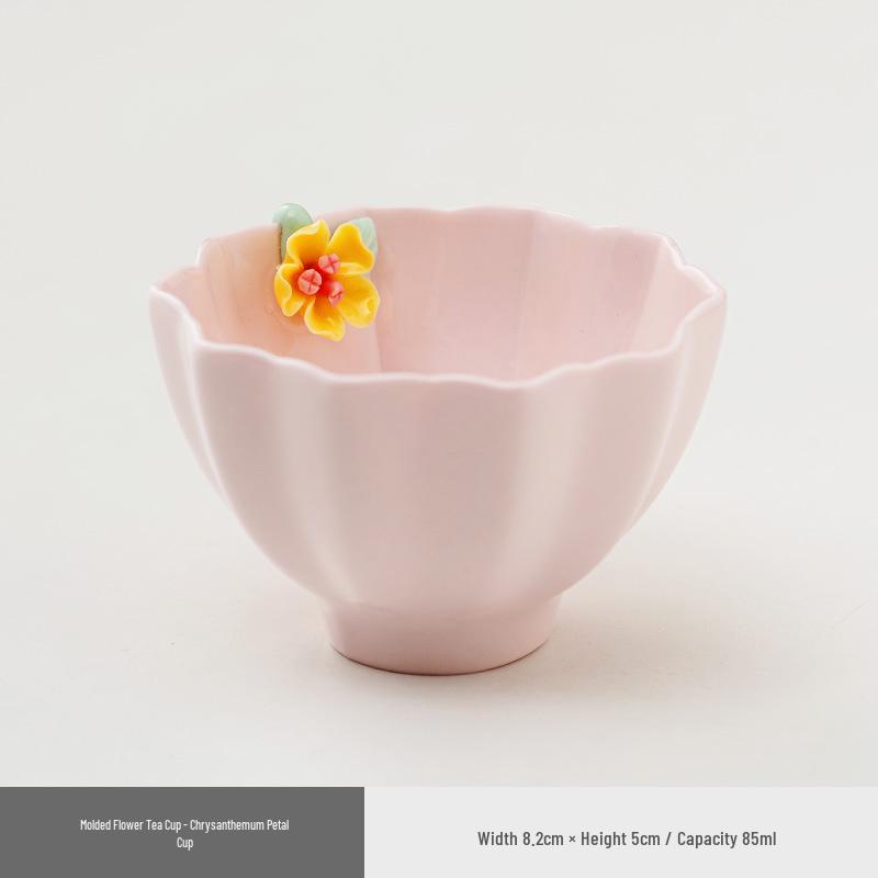 Handcrafted Pink Floral Ceramic Tea Cup Set for Girls - Ideal for Home, Office, and Gongfu Tea Tasting.