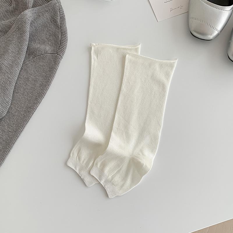 Female Autumn New Style Trend All Match Solid Color Roll Edge Step Foot Pile Pile Stocking