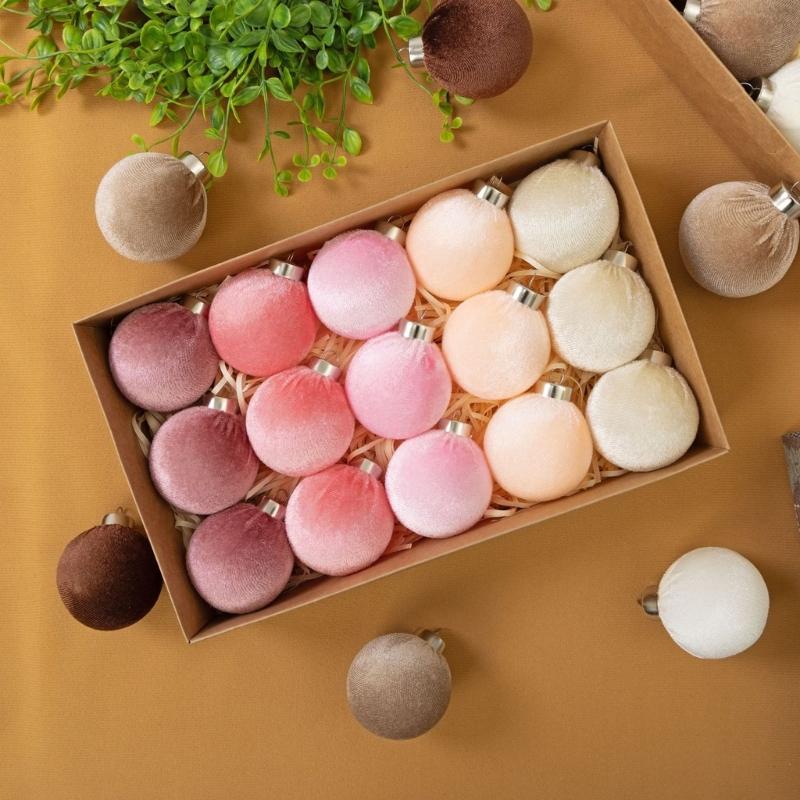 15 Piece Velvety Baubles Hanging Ornament Christmas Tree Ball Decoration Set for Holiday Tree Styling, Wreaths, Mantel Gift Wrapping