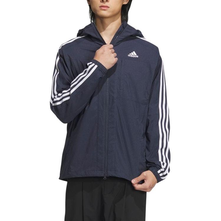 adidas Denim Look Regular Fit Stretch Woven Hooded Track Top 'Blue' Men's IA9389