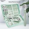 Stainless Steel Manicure Set with Nail Clippers, File, and Tools In Zipper Bag.