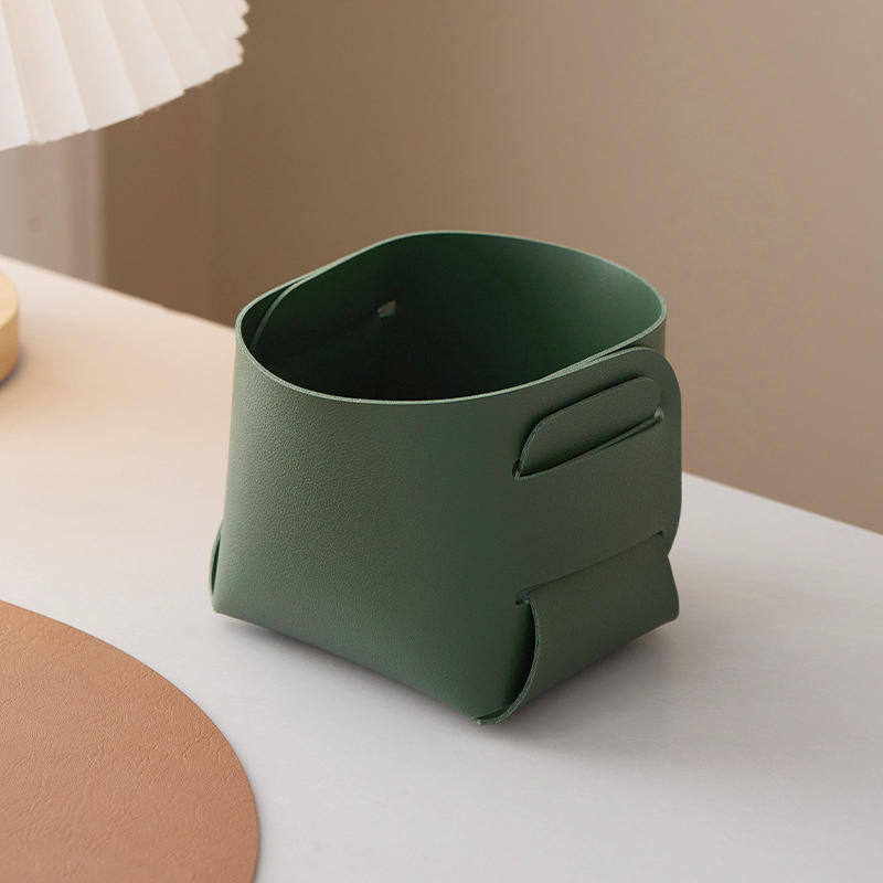 Household Creative Minimalist Desktop Leather Makeup Brush Holder Foldable Collapsible Pen Holders Sundries Organizing Basket