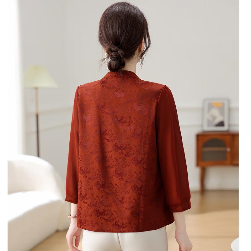 New Chinese Style Imitation Silk 3/4 Sleeve Blouse