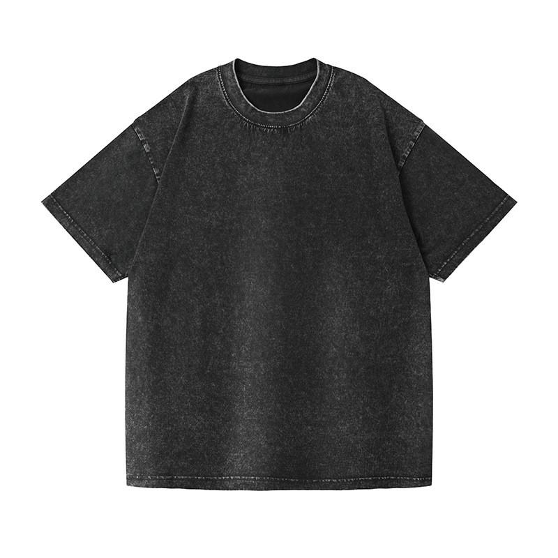 Vintage Washed Solid Color Retro Casual T-Shirt Unisex Oversized Crew Neck Tee S