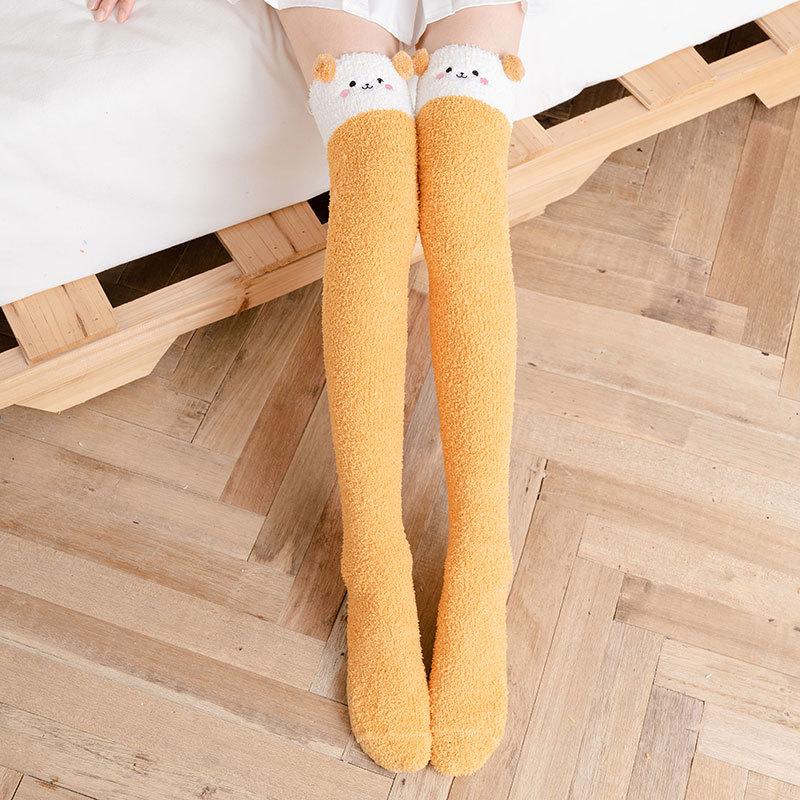 

Coral Fleece Knee Socks Children S Warm Thickened Long Tube Home Women S Socks Fleece Three-Dimensional Cartoon Cute Tall Tube One size fits all