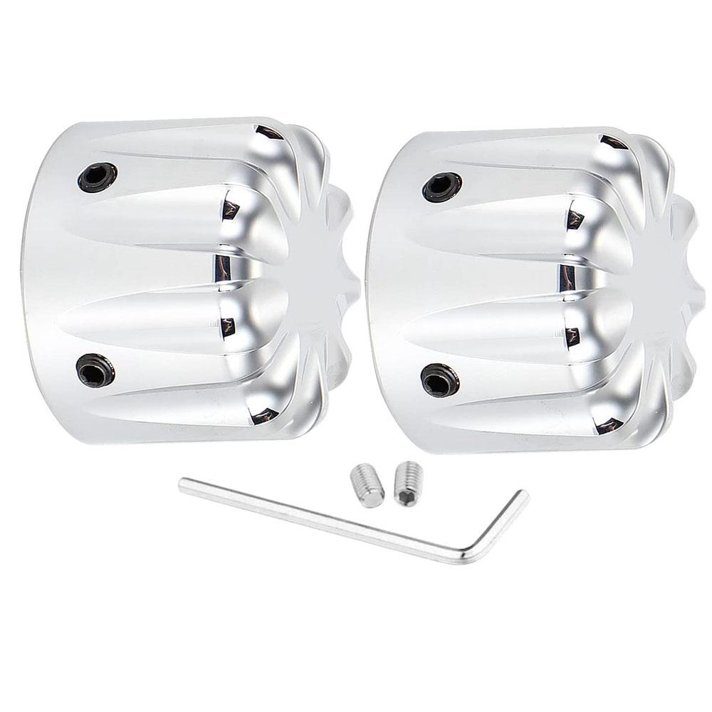 Motorcycle Front Axle Nut Covers Caps Aluminum Black/Chrome For Harley Dyna Softail Road King 2002-