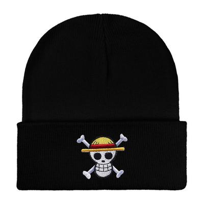 Chapeau tricoté populaire avec broderie pirate, chapeau froid chaud automne et hiver, animation de dessin animé, broderie sportive pour manche