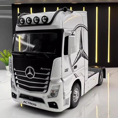 1:36 Modèles de Camions Actros en Alliage avec Remorque Jouets Voiture Moulée Sous Pression Portes Ouvrantes Son Lumière Pneus en Caoutchouc Véhicules Miniatures Cadeaux pour Enfants