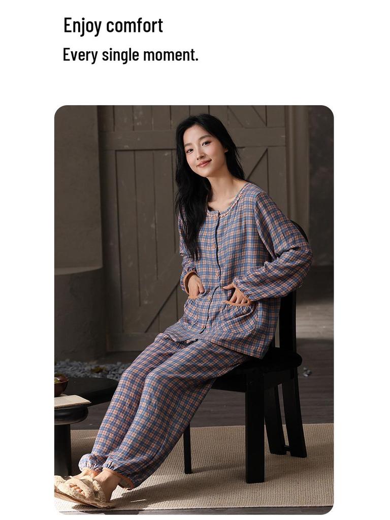 Women's Long Sleeve Pajama Set with Chest Pads - Cloud Cotton, Spring/Autumn, Casual & Stylish for Indoors or Out