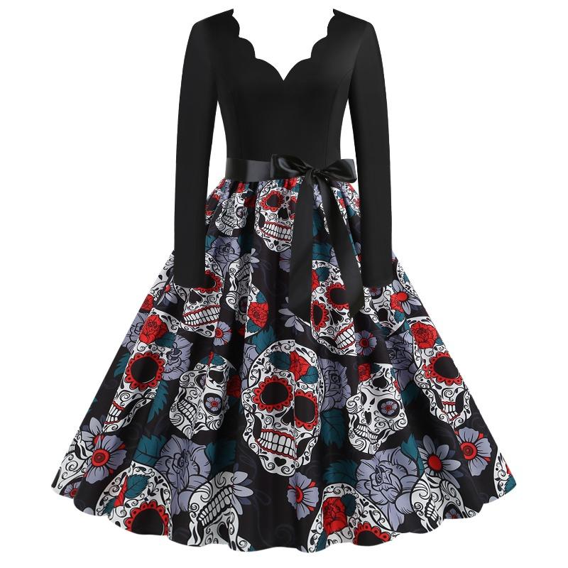 QICED Fashion Spring Autumn Long Sleeve V-Neck Casual Dresses