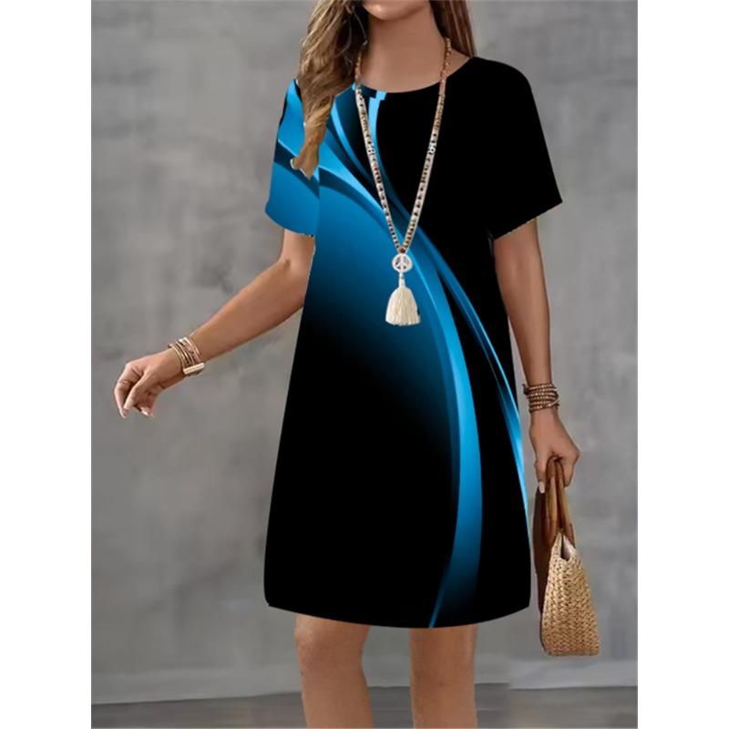 Mode Damenkleid Farbverlauf Druck Design Sinn Muster 2025 Sommer Elegant Damen A-Linienkleid Lässig Kurzarm Minikleid