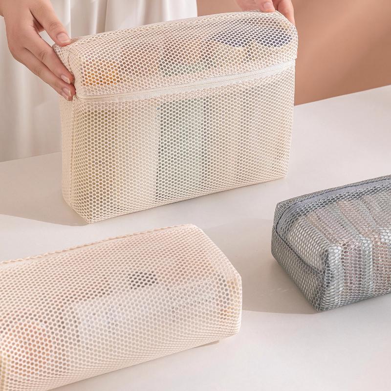1-3pcs Casual Nylon Storage Pouch Transparent Mesh Mesh Pocket Cosmetic Bag with Zipper Swimming Mesh Packing Travel Storage Bag