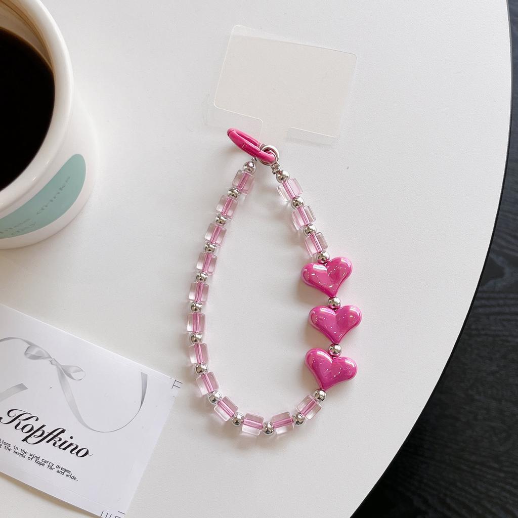 Candy Color 3D Heart Beaded Phone Lanyard Sparkling Glitter Strap Chain for iPhone 16 Pro Max 15 13 Handbag Accessory Ins Charm