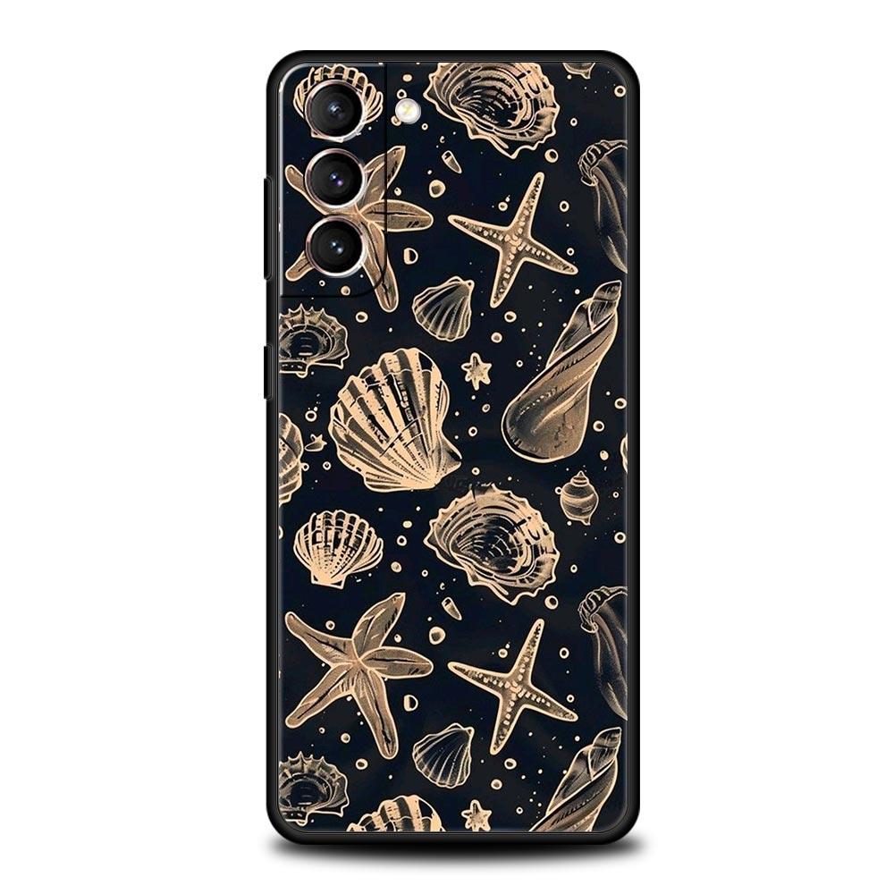 Ocean Coastal Seashell Seaweed Pattern Phone Case for Samsung Galaxy S26 S25 S24 S23 S22 S20 S21 FE Ultra S25 Edge Plus Soft TPU