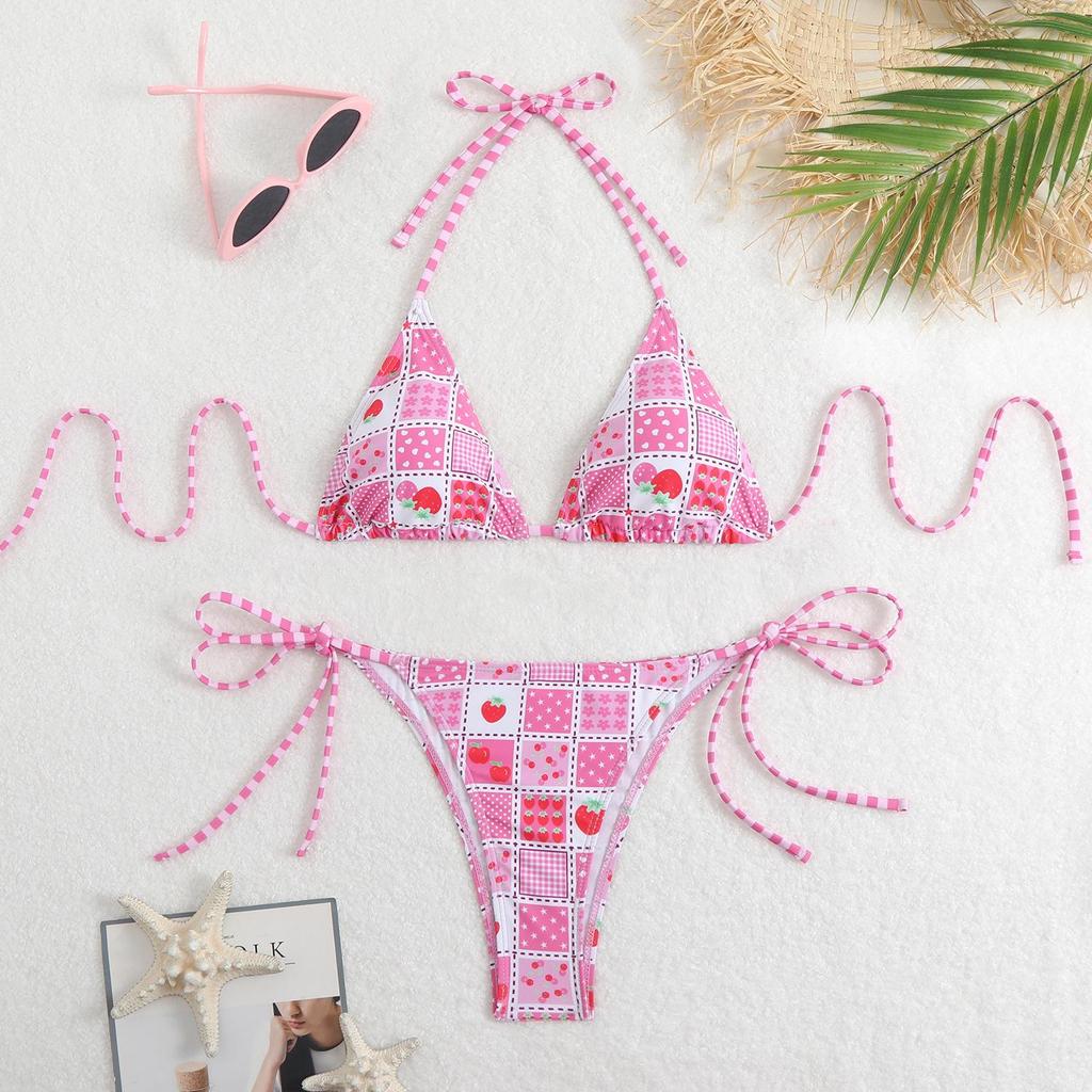 2025 New Multi-Color Print Backless Lace-Up Sexy Split Bikini Swimsuit for Women