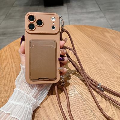 Lujoso Collar Cruzado Cordón Paquete de Tarjetas Funda Blanda Para iPhone 17 16 15 14 Plus 13 12 Pro Max Mini 17promax 17pro Cubierta Tipo Billetera