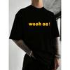 European Sizes Men'S Wooh Aa! Graphic T-Shirt - Urban Street Style, Soft And Breathable, Trendy Versatile, Bold Print Design, Round Neck
