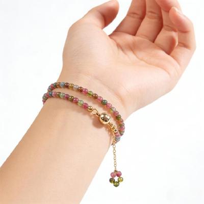 Elegant and Stylish Natural Tourmaline Bracelet Copper Double Strand Beaded Wrist Chain Jewelry Piece for Women