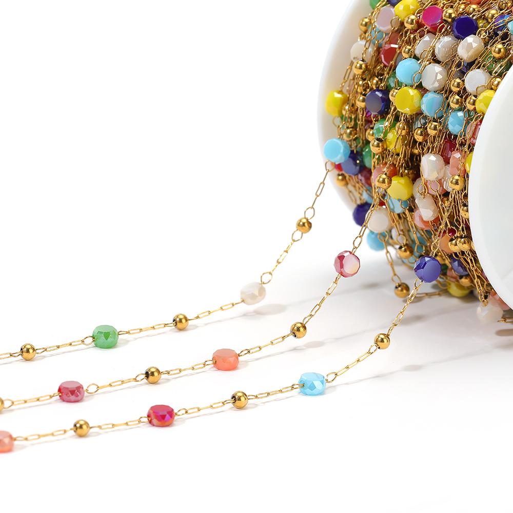 1 Meter Stainless Steel Vacuum Gold Beads Chains with 4mm Crystal Glass for DIY Necklace Findings Craft Bracelets Jewelry Making
