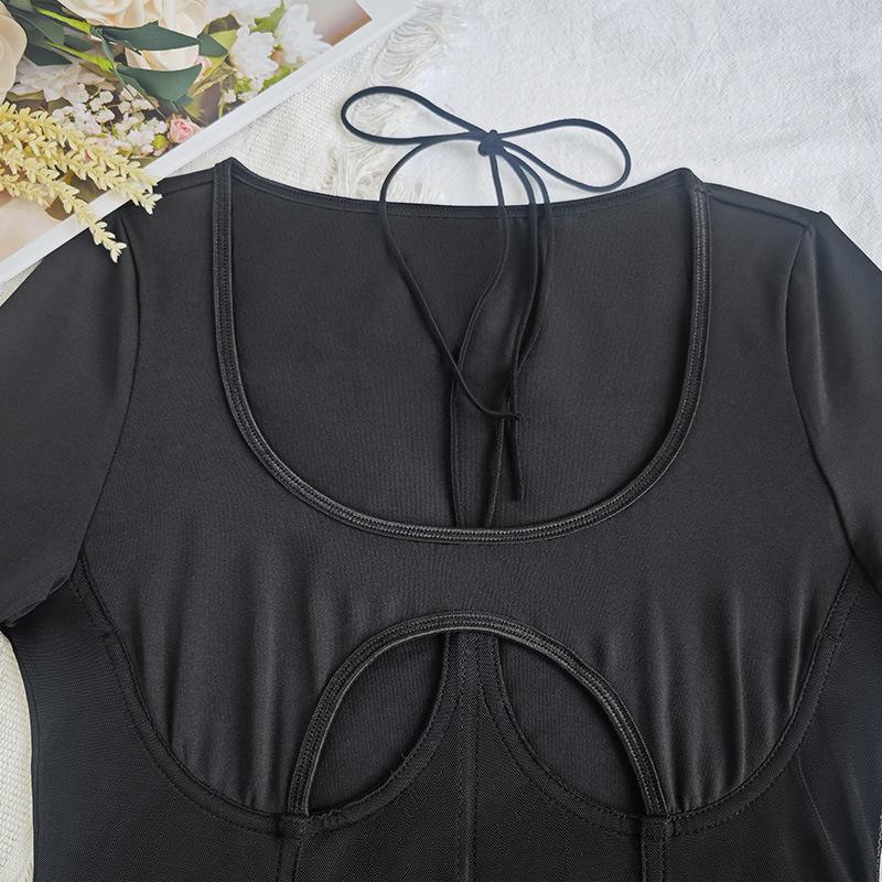 European and American Mesh See-through Sexy Hollow-out Open Back Bodysuit Shapewear Slim Fit