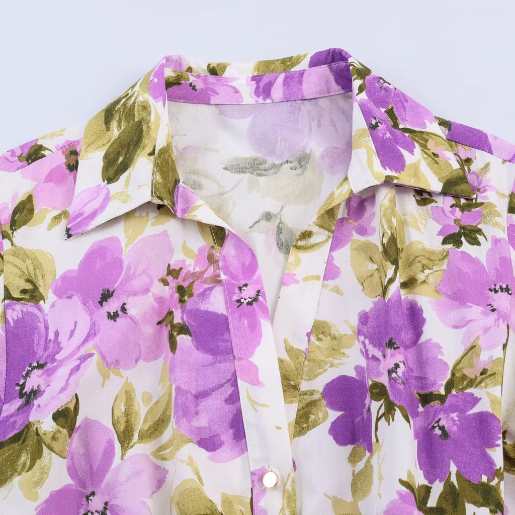 European and American Style, New Women's Clothing, Foreign Style, Flower Print Dress with Belt 5029107
