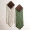 1pcs Handmade Diamond Wooden Board Tassel Wall Hanging Fringe Wall Decor for Living Room Entryway Decoration Tapestry