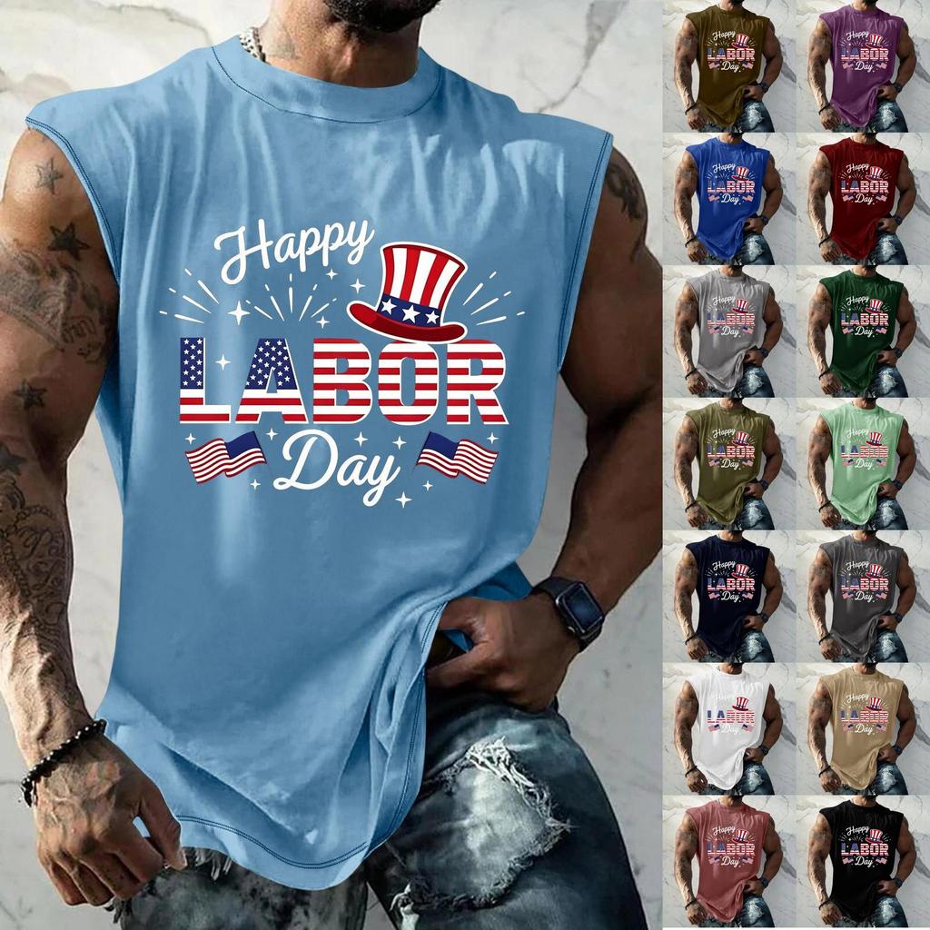 Men's Sleeveless Muscle Tank Top Casual Loose Fit Graphic Print Workout Gym Shirt Summer Sportswear