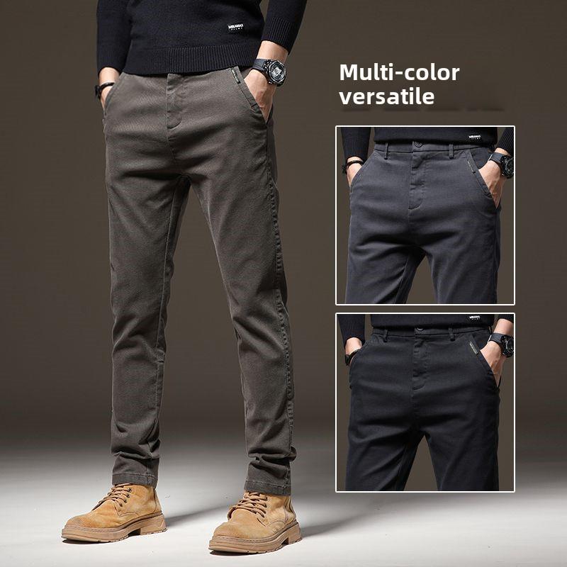2023 Men's Autumn/Winter Thick Elastic Slim Fit Casual Business Pants