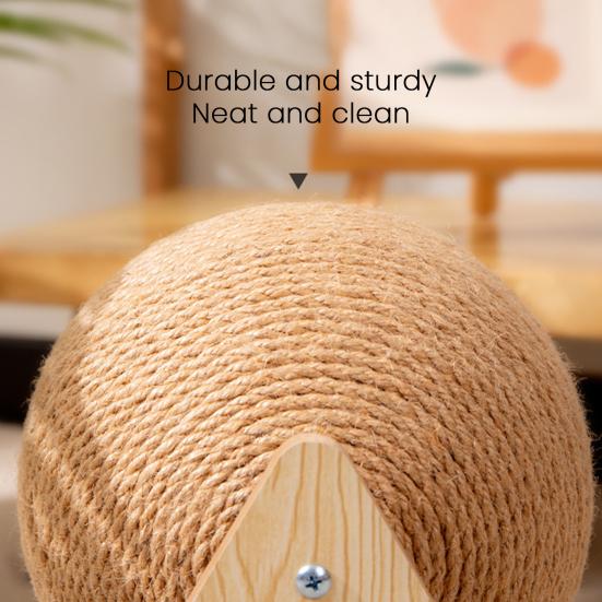 Cat Scratching Ball Interactive Sisal Rope Cat Scratcher Ball with Wooden Stand Spinning Ball Kitten Exercise Toy for Indoor Cats