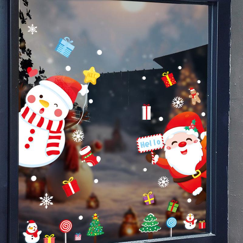 Santa Claus Festive Atmosphere Decorative Items, Shopping Center Snowman Electrostatic Glass Stickers, Scene Arrangement Stickers