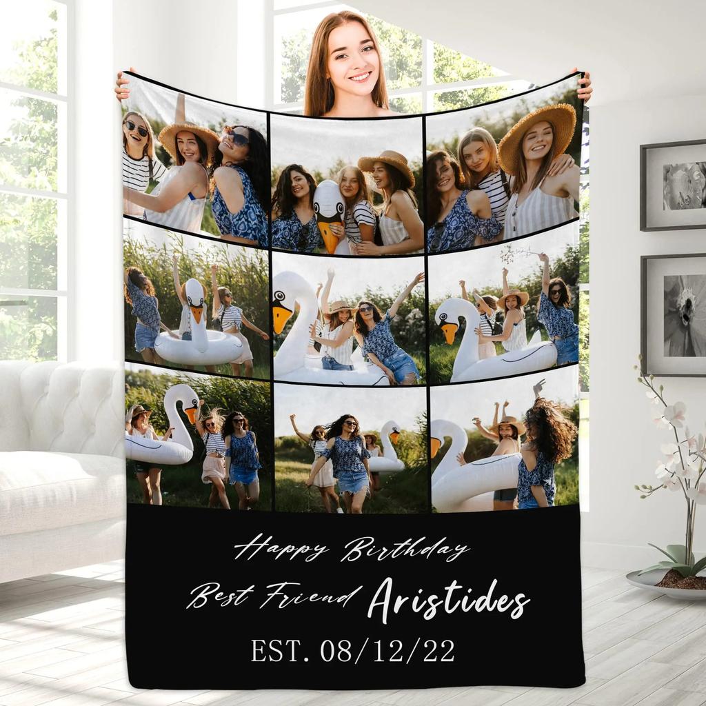 Custom Blanket With Text Photo Collage Personalized Picture Blankets Souvenirs Gifts Customized Throw Blanket for Family Mom Dad