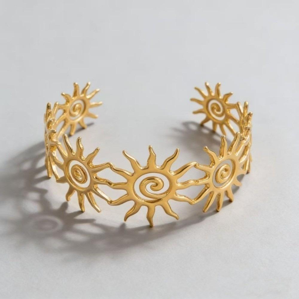 Spiral Sun Bracelet Wide Vintage Cuff Elegant Opening Bangles  Girl
