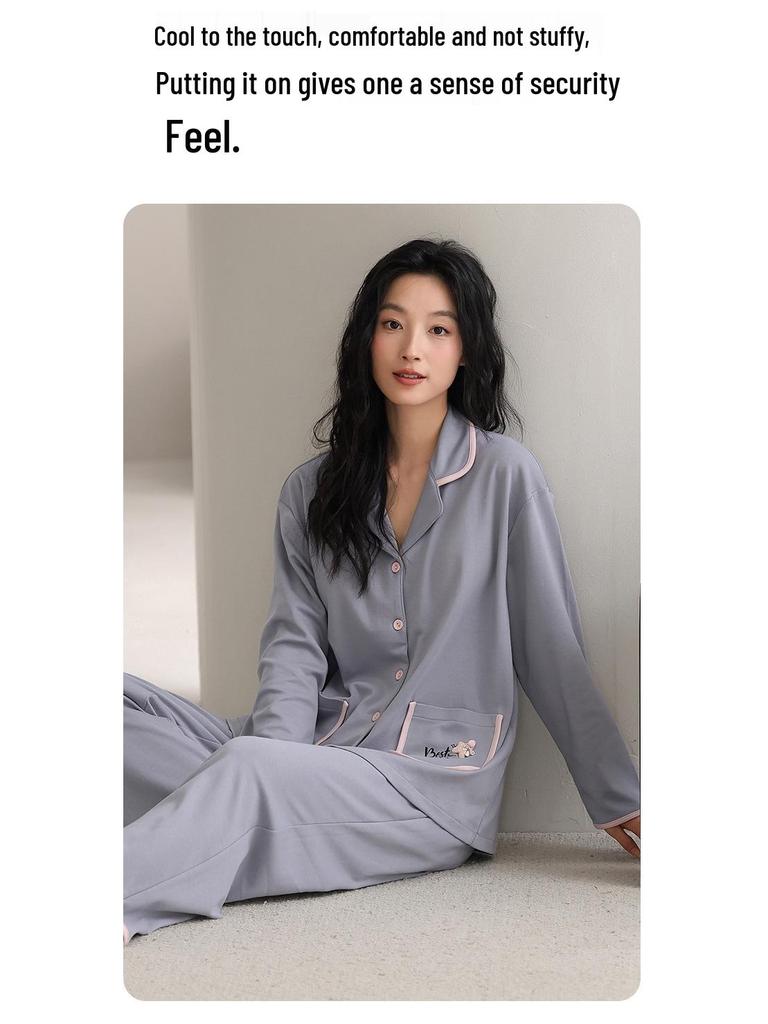 Damen Pyjama langärmlig aus reiner Baumwolle mit Brustpolstern - Vielseitig für Frühling, Herbst, Winter Homewear oder Oberbekleidungsset 2025.