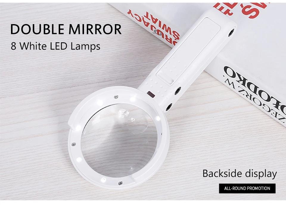 Portable Handheld LED Magnifying Glass Foldable Design for Newspaper Reading Repair Tool
